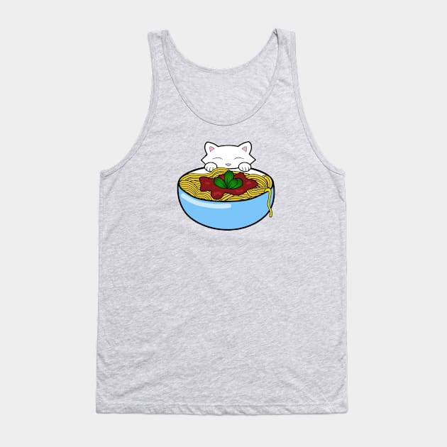 Cute cat eating spaghetti Tank Top by Purrfect